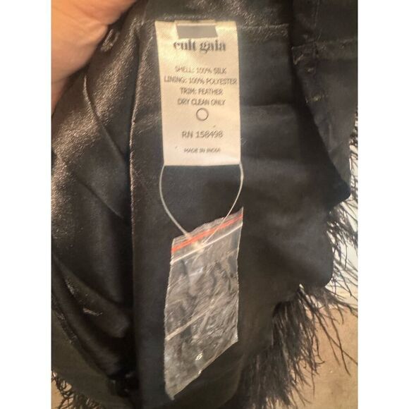 Cult Gaia Raisa Ostrich Feather Trimmed Silk Gown Black Small - Picture 7 of 10